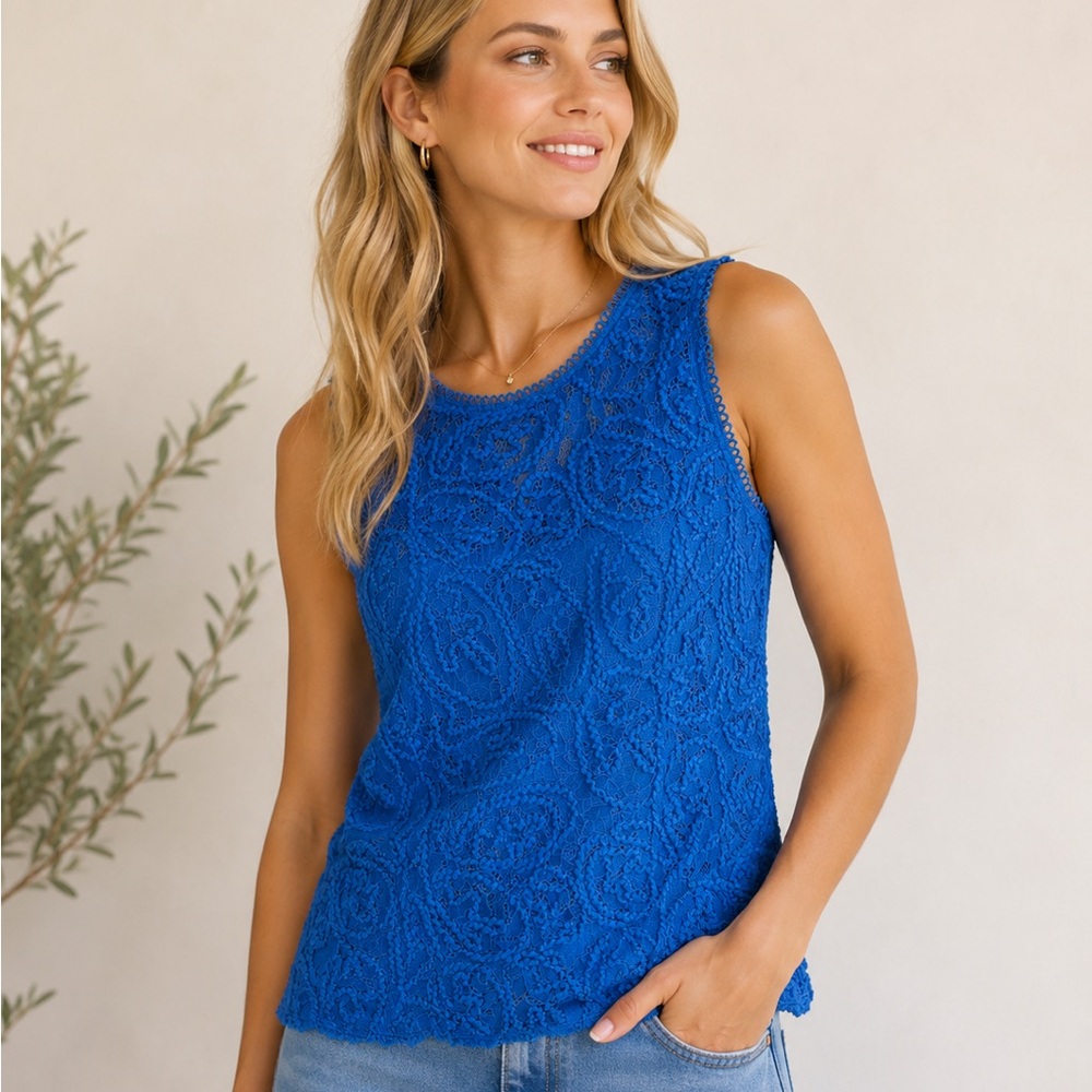 White House Black Market Royal Blue Beaded Tank Top